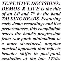 Load image into Gallery viewer, Talking Heads - Tentative Decisions: Demos &amp; Live LP+7"
